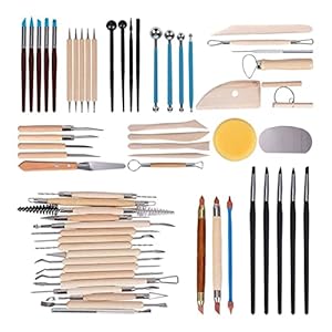 Multifunctioneel 61 stks Aardewerk Gereedschap Clay Sculpting Tools Houten Handvat Aardewerk Carving Tool Set Clay Cleaning Tools Kits Rock Painting Kit for S voor kleiaardewerk, doe-het-zelf
