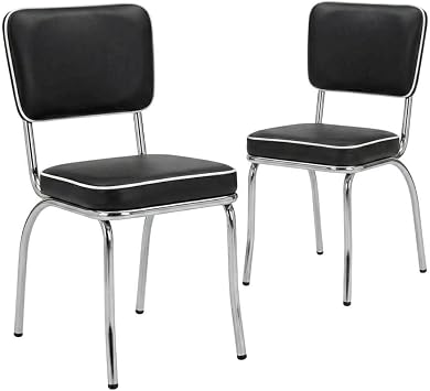 Furnifact Classic Set of Two Black Dining Chairs with Chrome Finish for Vintage Appeal
