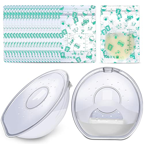 Image of Lictin Breast Shell Breastmilk Collector for Breastfeeding 2 Pcs Silicone Breast Pad Nursing Cup Milk Saver for Nursing Moms Protect Sore Nipples Soft and Reusable with 20 Breast Milk Storage Bags