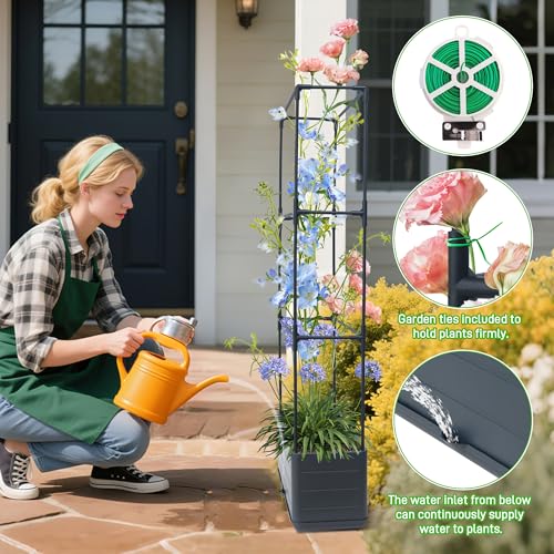 2 Packs Raised Garden Bed Tomato Planter Box with Trellis, 43.4" Self-Watering Tomato Cage with Rectangular Trellis for Climbing Plants, Flowers, Vegetables, Vine in Patio Garden Indoor Outdoor — view 5