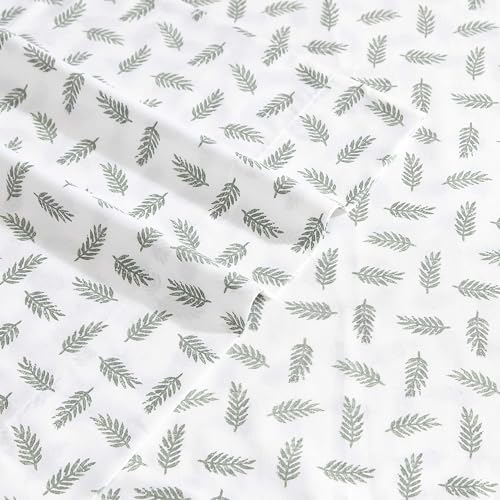Image of Eddie Bauer - Queen Sheet Set with Fitted Sheet & Pillowcases, 100% Cotton Percale Bedding, Crisp & Cool, Deep Pocket, Laurel Leaves