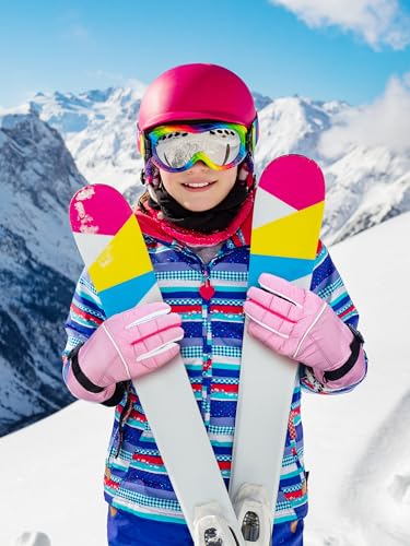 Image of SATINIOR 2 Pairs Kids Waterproof Winter Snow Gloves Ski Gloves for Boy Girl Outdoor Warm Thickening Snowboard