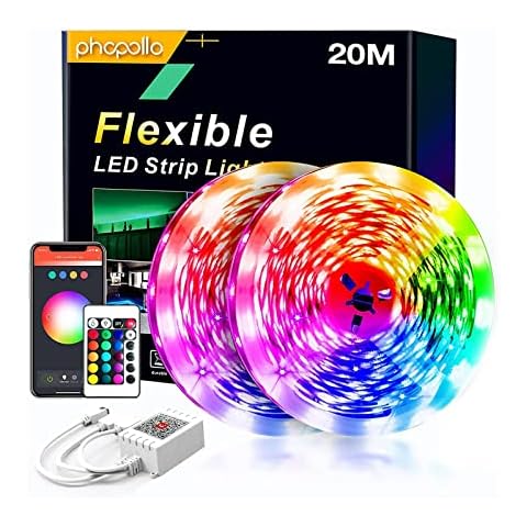 Led Strip Light, PHOPOLLO 20m Led Lights Compatible for Alexa & Google Home, Smart WiFi App Control, Music Sync Mode with Mic,Flexible Led Lights for Bedroom, Gaming Room(10mx2) Cover