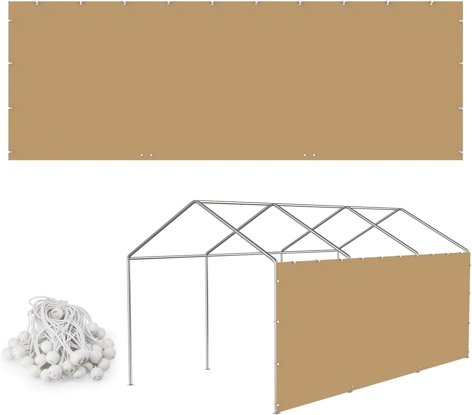 Carport Replacement Canopy Sidewall 20x6.6FT Fits 10x20,12x20,13x20,20x20FT Carport, Waterproof & UV Protected, with Ball Bungees (Only Sidewall, Frame Not Include) (White, Sidewall 1 Pack)