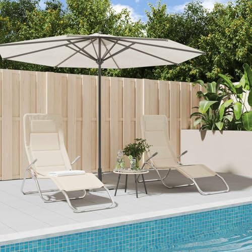Tidyard Tumbona,Tumbonas Jardin Exterior,Tumbona Jardin,Sofá Cama de Exterior,Tumbonas de Exterior para Jardín Patio o Balcón,Tumbona Plegable 2 uds textilene Acero con Recubrimiento Crema