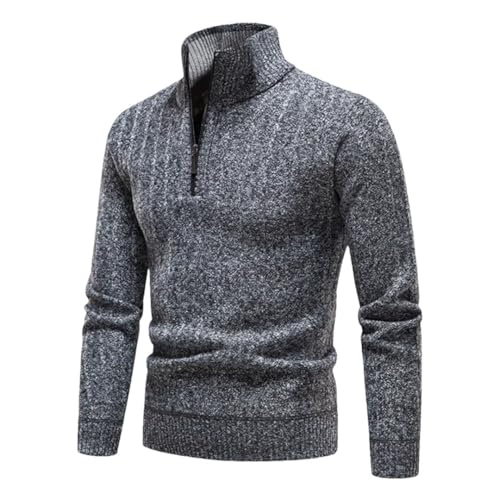 Men's Fleece Pullovers Warm Half Zip Stand Collar Knitted Sweater