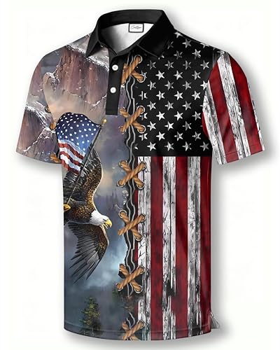 Camiseta polo con diseño de bandera estadounidense, estampado patriótico en rojo, blanco y azul con estrellas, camisa corta para golf miniatura 1