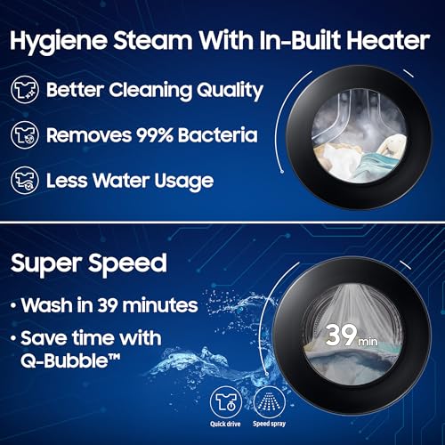 Image of Samsung 12 kg (Wash) / 7 kg (Dry), 5 Star, AI EcoBubble, AI Energy Mode, Air Wash, Super Speed, Hygiene Steam, Wi-Fi, Digital Inverter, Fully-Automatic Front Load Washer Dryer (WD12FG5B34BBTL, Black)