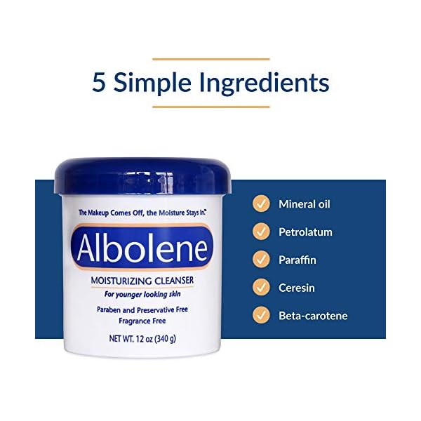 Albolene Face Moisturizer and Makeup Remover, Facial Cleanser and Cleansing Balm, Beta Carotene Fragrance Free Cream, 12 oz