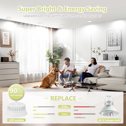 YindaLux Zestaw 10 modułów LED 230 V do ściemniania, ekstra płaskie Ø50 x 23 mm, 6 W 600LM IP44, kąt 120°, zamiennik GU10/MR16, 3 kolory 2700K/4000K/6500K, do montażu punktowego