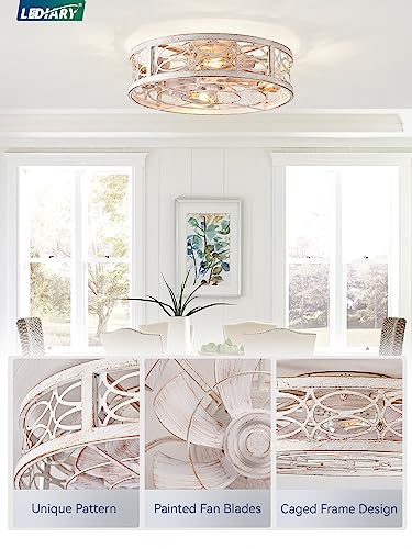 LEDIARY Caged Ceiling Fans With Lights Remote Control White, 20 Inch Flush Mount Ceiling Fan Small, Bladeless Low Profile Ceiling Fan Light Fixture For Bedroom, Kitchen, Dining Room - Image 3