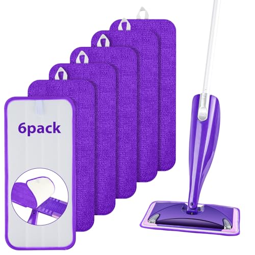 URAQT Reusable Mop Refill Pads for Flash Power mop 6 PCS Mop Pads Microfibre Wet Dry Cleaning Mop Pad Machine Washable Up for Wet Dry Floor Cleaning Tiles Hardwood Laminate Floor