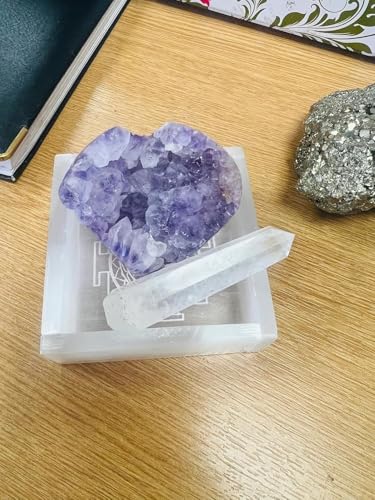 Image of Natural Selenite Charging Box with Handcarved Shree Yantra | Certified Crystal Charger for Crystal Bracelets, Jewelry & Healing Stones (Size3x3 inch)