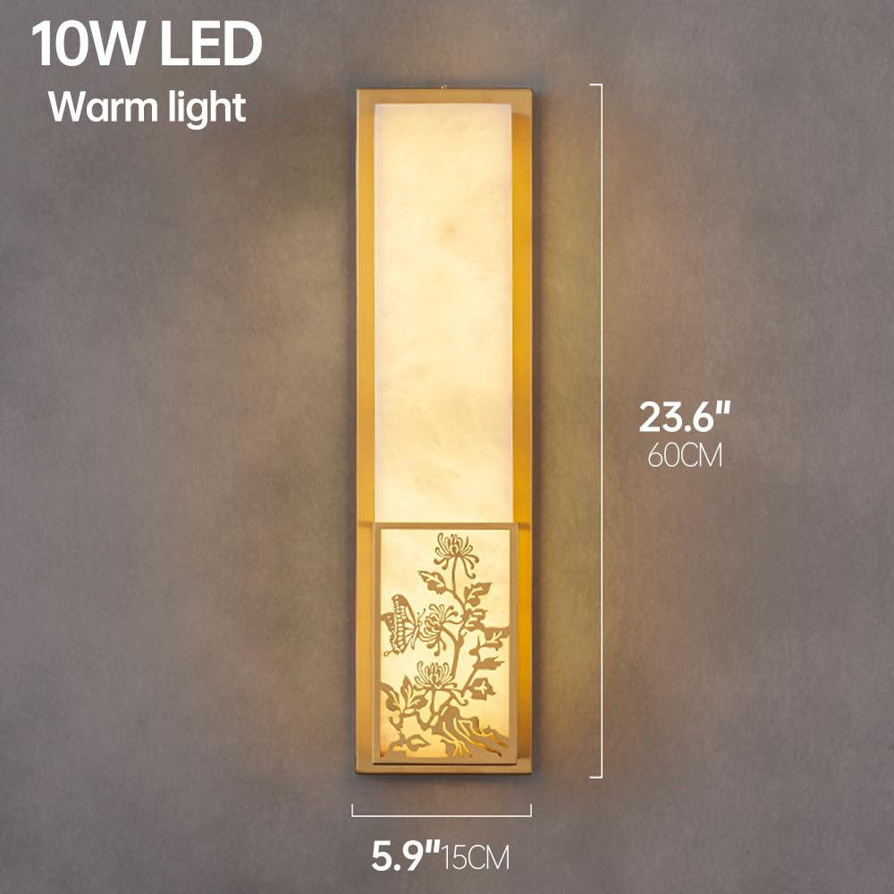 Kinkiet wewnętrzny 60 cm (23,6 cala) marmurowy i alabaster złota mosiężna podstawa oświetlenie Led nowoczesny chiński styl idealny do łazienki, sypialni, schodów, salonu i przedpokoju