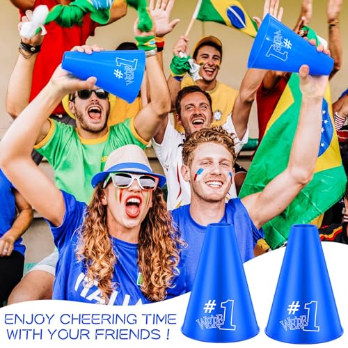 image for Halloscume 24 Pcs Blue Cheer Megaphone We're #1 Cheers Mini Party Nois