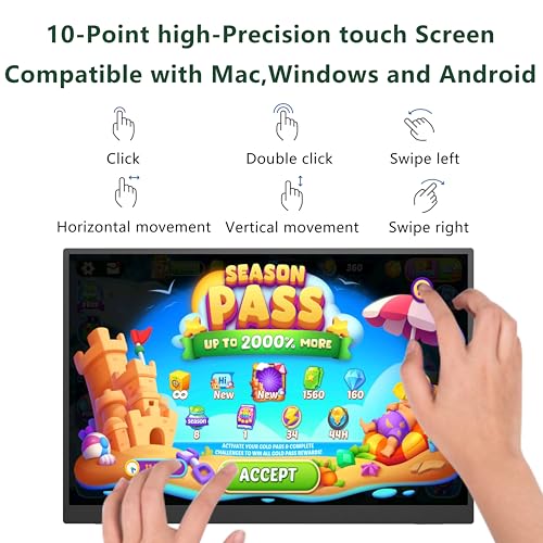Image of 14 inch Touchscreen Portable Monitor, 16:10 1920x1200 IPS HDR Vertical Monitor, VESA Compatible USB-C Second Screen for Laptop Mac Pc Android (No Touch for iPhone /iPad /Consoles)