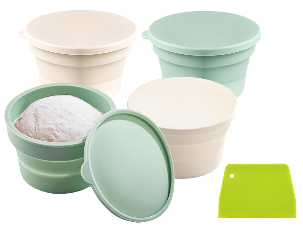 Hitopin 4er Set Pizzateig-Boxen Mit Deckel – Antihaftend, Spülmaschinenfest, Für 250–300 G Teig (grün/beige)