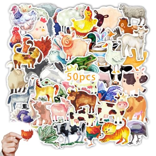 50 Stücke Bauernhof Tiere aufkleber Aufkleber, Reusable Sticker Tiermuster Wasserfest Sticker für, Lernende Tiere Im Spiel, Bauernhof Pickerl, Kindergeburtstag Gastgeschenke Farbig Aufkleber