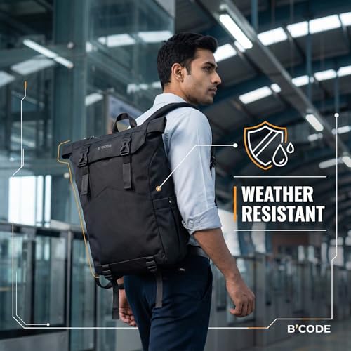 Image of B'CODE Urban Roll-Top Backpack (40L) | Premium Cordura Fabric with Water & Scratch Resistance | Adjustable Strap Compact Design | Anti-Theft Back Pocket | Laptop Backpack for Office