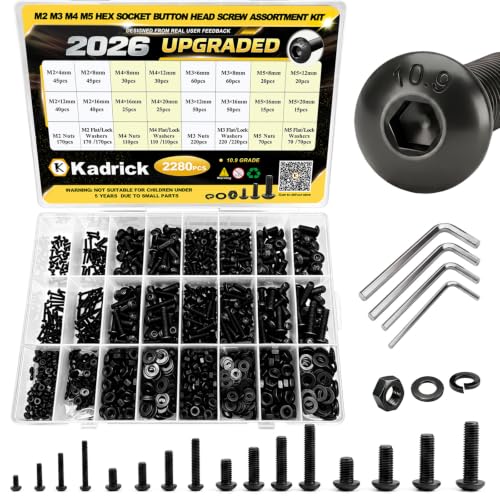 2280PCS M2M3M4M5 Metric Hex Socket Button Head Screws Assortment Kit