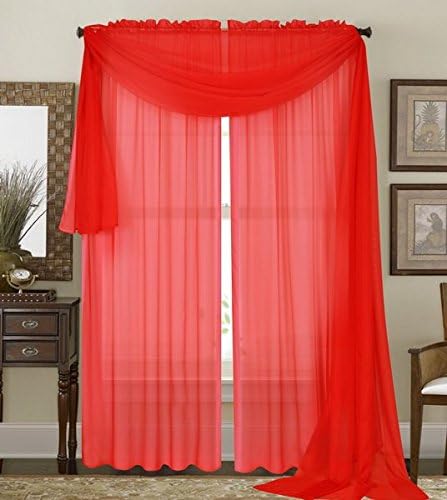 Jody Clarke 2PC Solid Sheer Panel Curtain Drape Long Fully Stitched for Wedding Quinceniera Party décor avilable in Multiple Colors and Sizes (84" Long,Red)