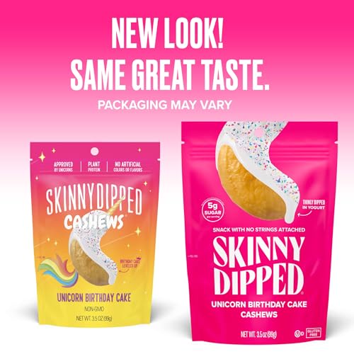 Image of SkinnyDipped Birthday Cake Cashews, Healthy Snack, Plant Protein, Gluten Free, 3.5 oz Resealable Bags, Pack of 5
