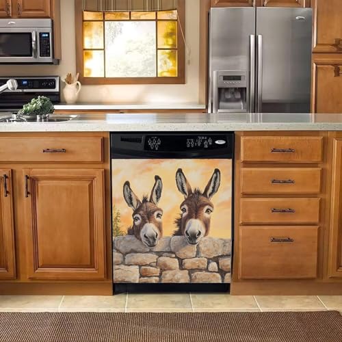 Image of BVBOX Dishwasher Magnet Cover 23 inchx26 inch, Reusable Magnetic Refrigerator Covers, Dishwasher Magnets Decorative Cover Fridge Door Skin Panel Stickers for Home Kitchen Appliance,Donkey