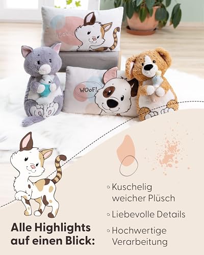NICI Kissen Glückskatze 43x25cm - braun - Flauschiges Kuscheltierkissen für Jungen, Mädchen Kuscheltierliebhaber, ideal für Zuhause, Kindergarten oder unterwegs - 62164