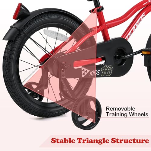 Image of Olakids Kids Bike, 12 14 16 18 Inch Toddlers Bike with Training Wheels Safety Bell Adjustable Seat and Handlebar, Handbrake and Coaster Brake, Children's Bicycle for Boys Girls