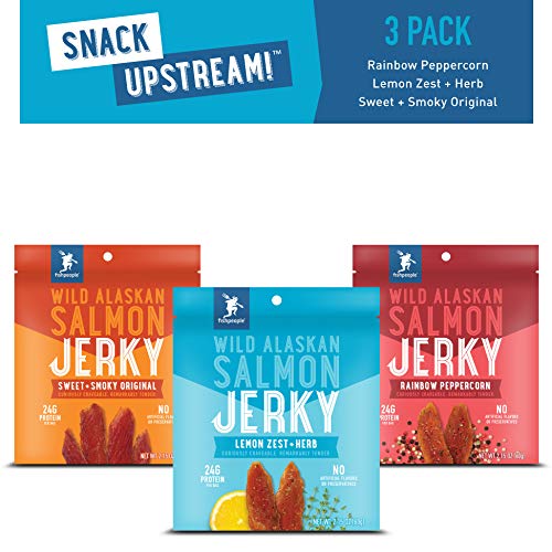 Fishpeople Wild Alaskan Salmon Jerky, Variety Pack, 2.15 ounce (3 pack), 24g Protein and 900mg Omega-3s per bag, Low sugar, Gluten-free, Antibiotic-free, Non-GMO - Thumbnail 6