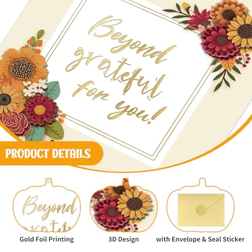 Image of FLYAB Thanksgiving Card - 3D Flower Gold Foil Beyond Grateful Gift