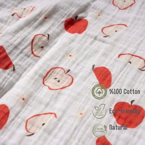 Image of 100% Cotton Muslin Baby Bath Poncho - Soft & Absorbent Hooded Towel for Infants & Toddlers, Lightweight and Breathable, Perfect (Apple)
