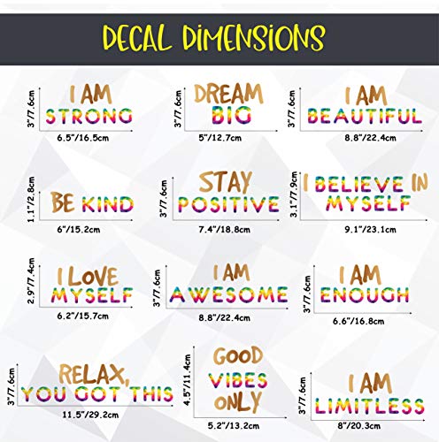 Positive Quotes Wall Decor - Inspirational Rainbow Gold Stickers, Motivational for Kids Teens Home Bedroom Bathroom Kitchen Classroom Playroom, Set of 12