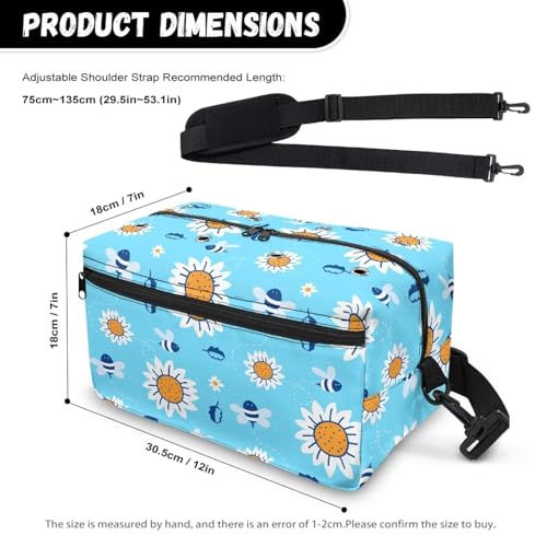 Image of Drnuikhe Bee Daisy Print Knitting Bag Yarn Storage Organizer Portable Knitting Bag Yarn Storage Organizer for Crochet Hooks