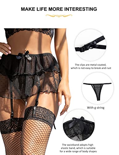 Comeondear Women Lace Garter Belt For Stockings With G-String Black Garter Skirt （Black, Xxx-Large=Us 12-14） #TOP3
