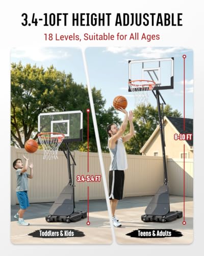 Image of Seray Basketball Hoop 40Inch Shatterproof Backboard, 3.4-10FT Height Adjustable, Rust-Resistant Poolside Goal, Portable Court for Adults /Kids, Indoor & Outdoor Rim