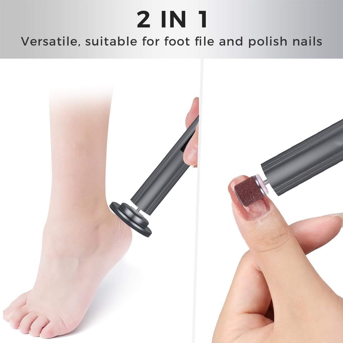 Electric Foot Callus Remover with Nano Glass Head, 9-Speed Rechargeable Foot File with Adjustable R/F Rotation, Digital Display & Powerful Motor for Cracked Heels & Dead Skin (Gray) - Image 2