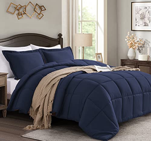 Homelike Moment Doppel-Bettdecken-Set, leicht, marineblau, Daunen-Alternative, Steppdecke mit 1 Kissenbezug - 2-teiliges Bettwäsche-Set für alle Jahreszeiten, Twin XL, Marineblau Cover