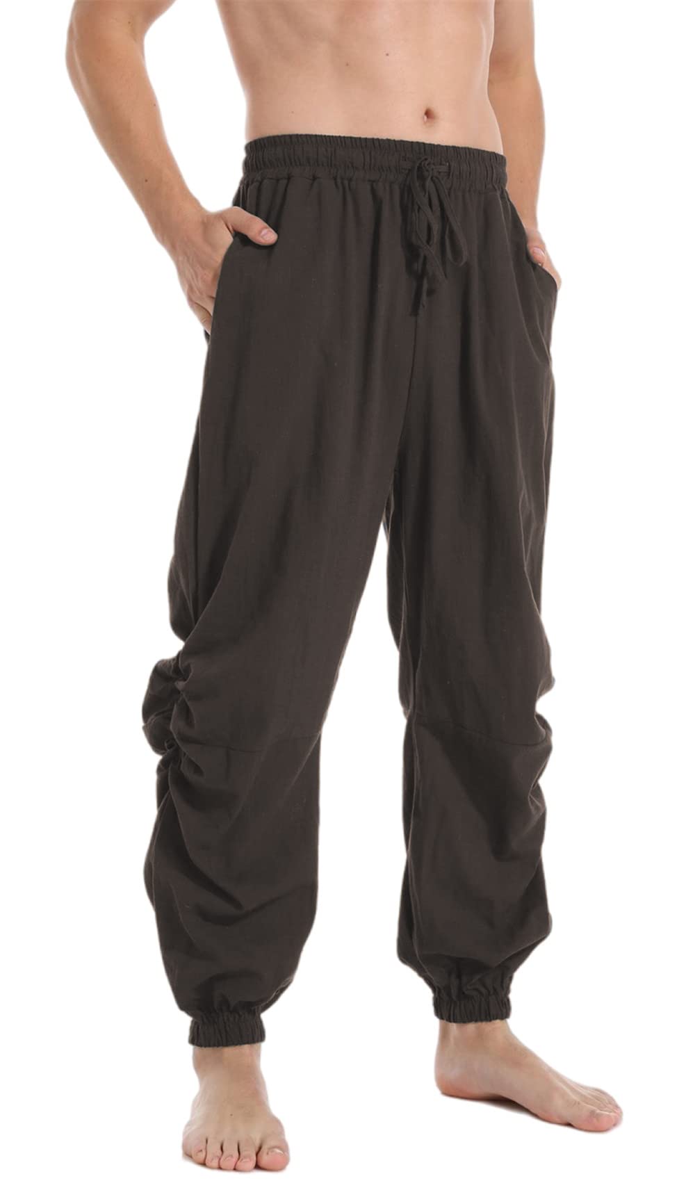 PACEIADTA Mens Casual Cotton Linen Pants Casual Elastic Waist Drawstring Yoga Jogger Pants