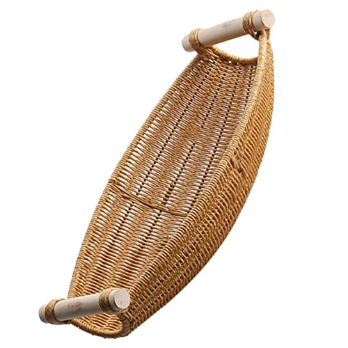 BEBEMOKO Imitation Rattan Fruit Bowl Woven Bread Baskets Rustic Basket Fruit Basket Desktop Decor Small Baskets Tray Bread Serving Basket Snack Tray Tabletop Decor Fruit Tray Pp re-usable
