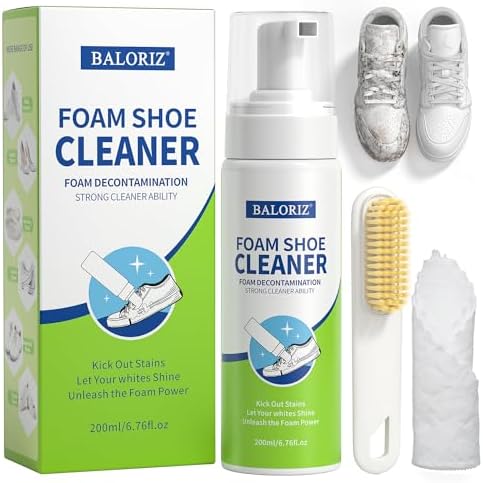 Shoe Cleaner Kit, 6.76 Oz White Shoe Cleaner with Brush and Towel, No-Rinse Foam Sneaker Cleaner Kit for White Shoes, Suede, Leather, Knit, Boots, Canvas, Fabric
