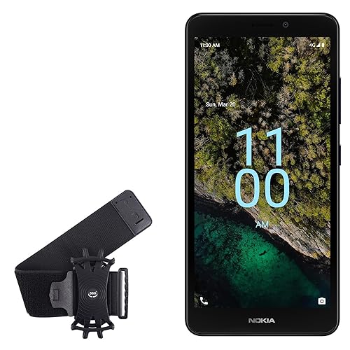 BoxWave Holster Compatible with Nokia C100 - ActiveStretch Sport Armband, Adjustable Armband for Workout and Running - Jet Black