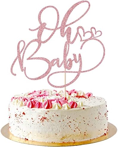 AROKIPPRY Oh Baby Cake Topper Baby Birthday Party Cake Decoration Supplies, for Baby Shower/Gender Reveal Party/Baby Party Photo Booth Props (Rose gold)