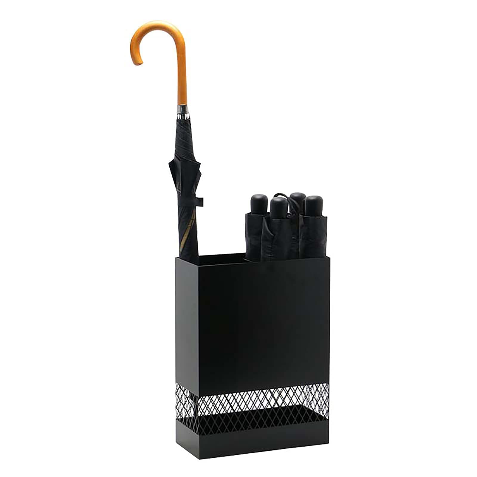 Porte-parapluies en métal noir 30x13x40cm évidé avec bac
