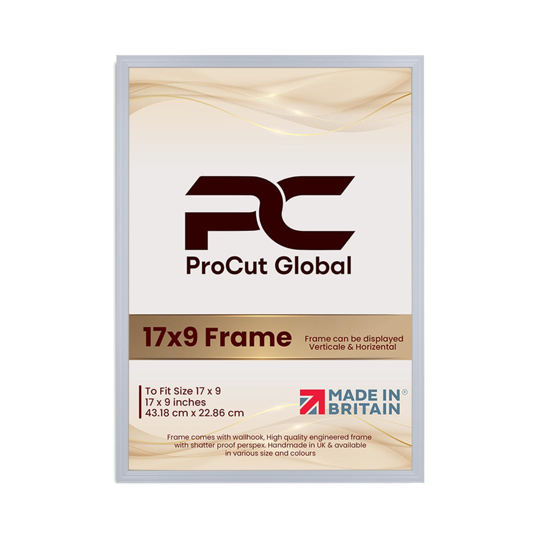 Procut Global 17x9 Light Grey Picture Frames - Classic Wooden Photo Frame with Shatterproof Perspex for Wall or Tabletop - Perfect for Posters, Certificates & Prints - Sizes & Colors Available