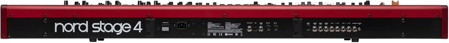 Rear panel of Nord Stage 4 88-Key Keyboard showing various input/output ports for power, audio, and pedals.