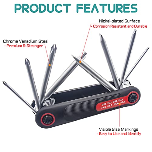 8 In 1 Multifunction Folding Screwdriver Set R'deer Universal Pocket Portable (Phillips Ph0–Ph3, Slotted 3.0-7.0) Bike Maintenance Tool Kit #TOP1