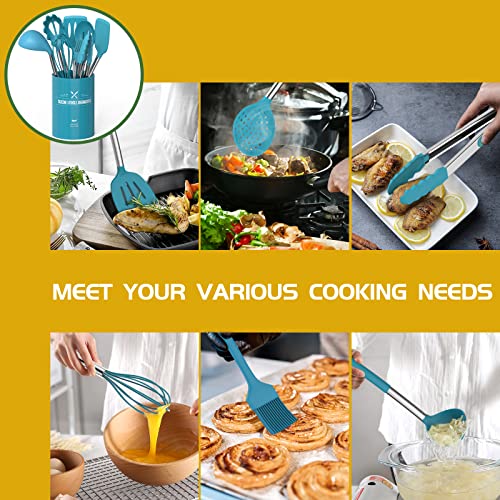 15 Pcs Silicone Cooking Utensils Kitchen Utensil Set - Umite Chef 446°F Heat Resistant Stainless Steel Handles Kitchen Gadgets Tools Set For Nonstick Cookware(Blue) #TOP3