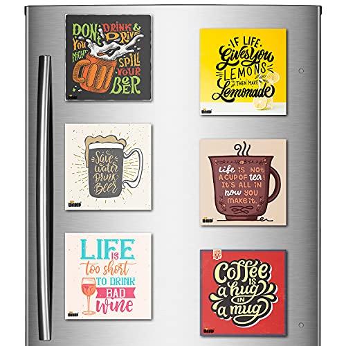 Windup Fridge Magnets - Motivational Quotes Magnet - Inspirational Quotes Magnets - 4 x 4 inch - Set of 6 (Drink Quotes)