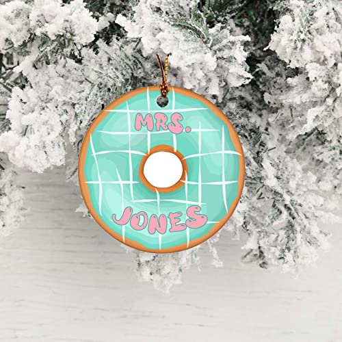 Christmas Ornament Custom Name On Donuts Xmas Tree Hanging Keepsake, Round Double Sided Porcelain/Ceramic Funny Ornament, Gift For Friends/Family, 3 Inches, Made In The Usa #TOP1
